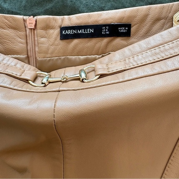 Karen Millen Leather Pencil Belt Feature Skirt with Slit In Tan Size US 8 Rare! - Picture 11 of 12